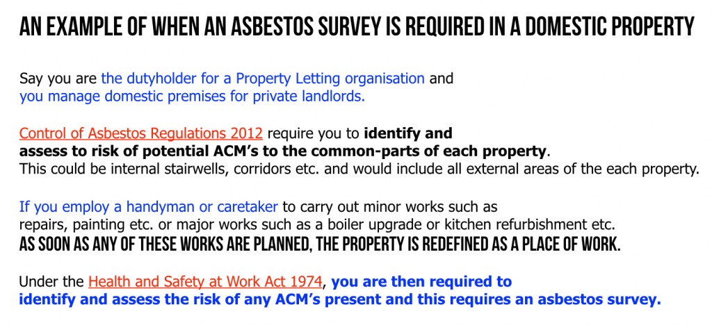 Asbestos survey, domestic premises